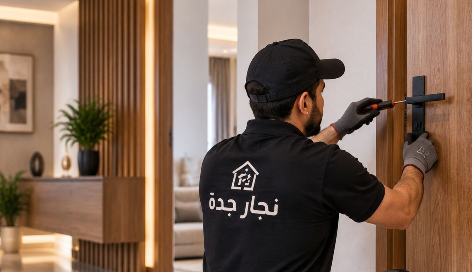 نجار جدة يقوم بفك وتركيب الأثاث وتركيب الأبواب والخزائن داخل منزل حديث بجدة.